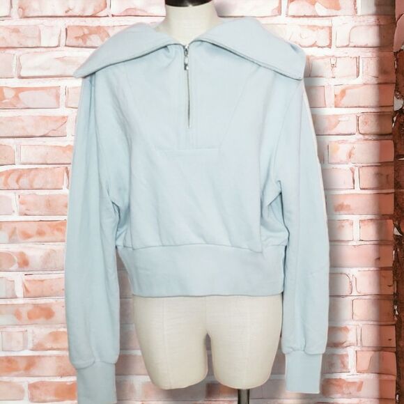 Eleven Paris Pastelcore Clean girl Half-Zip Light Blue Sweatshirt - Picture 2 of 11